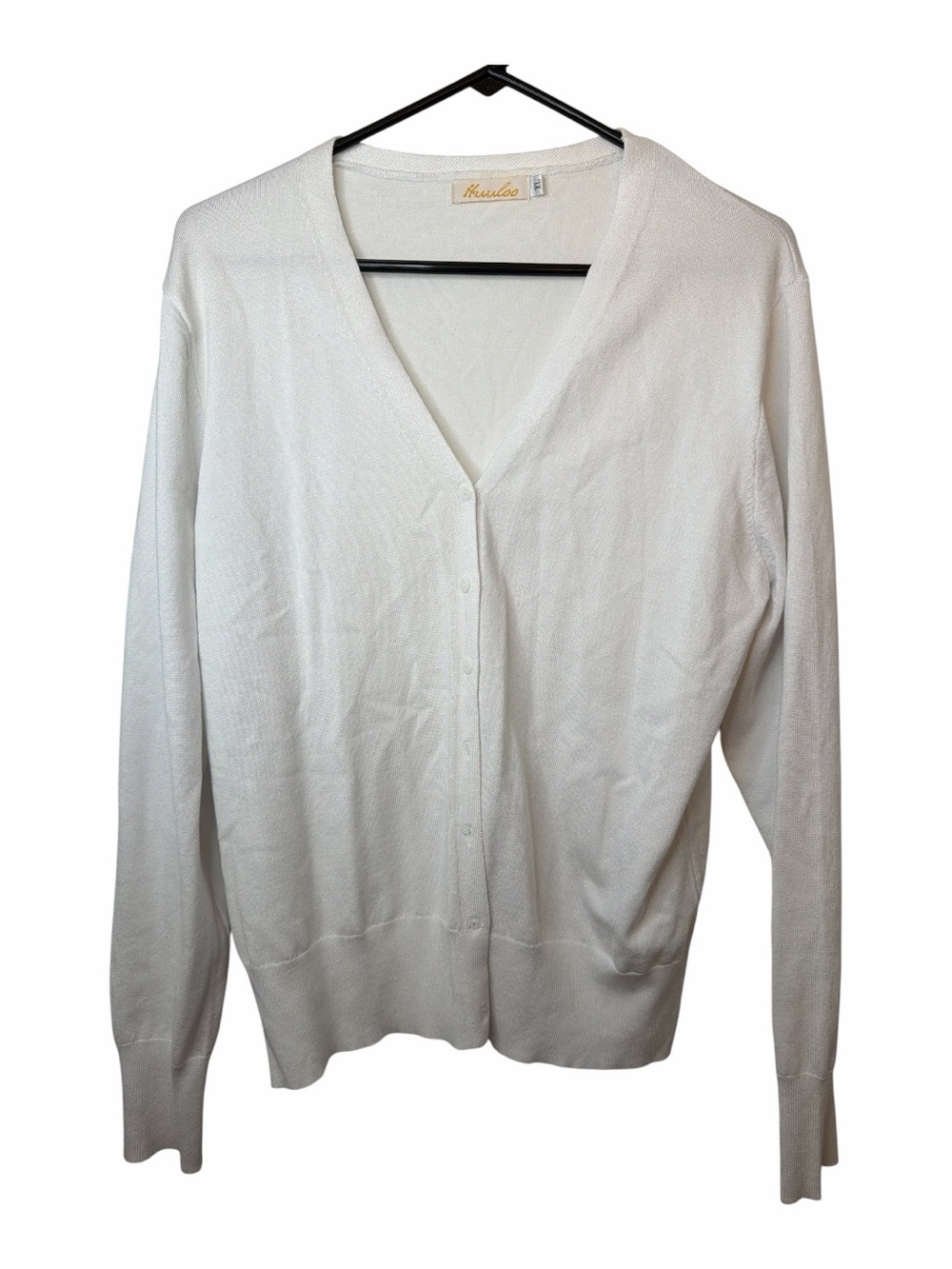 White V-Neck Button Lightweight Cardigan